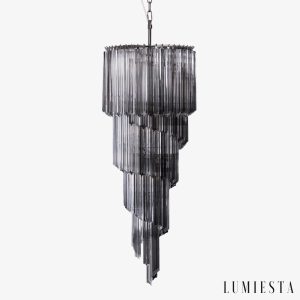Lampa wisząca nikiel i szkło Torre - nowoczesny żyrandol do salonu, widok od przodu