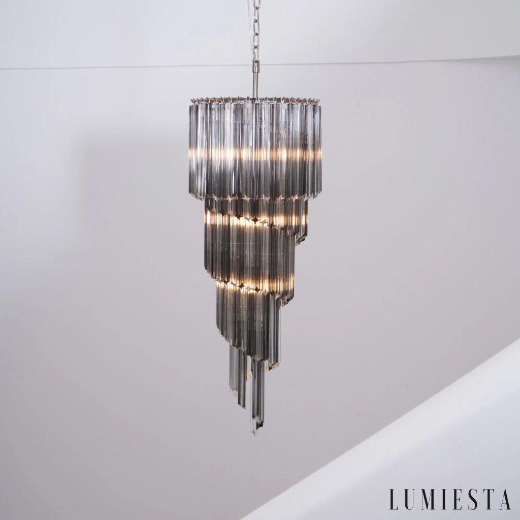 Torre - lampa wisząca nikiel i szkło w wersji o dużej średnicy, widok z dołu