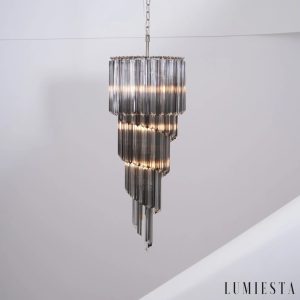 Torre - lampa wisząca nikiel i szkło w wersji o dużej średnicy, widok z dołu