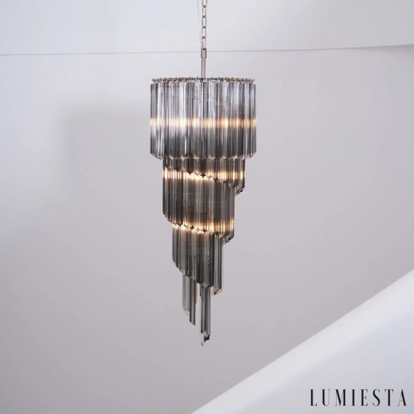 Torre - lampa wisząca nikiel i szkło w wersji o dużej średnicy, widok z dołu