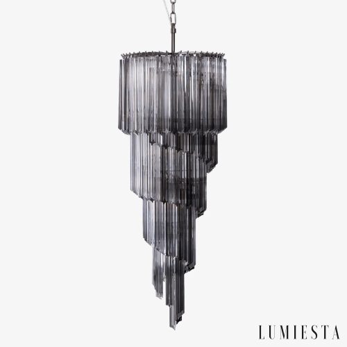 Lampa wisząca nikiel i szkło Torre - nowoczesny żyrandol do salonu, widok od przodu