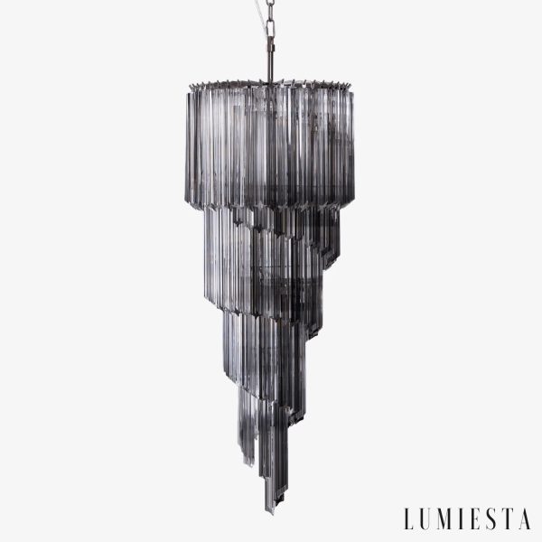 Lampa wisząca nikiel i szkło Torre - nowoczesny żyrandol do salonu, widok od przodu