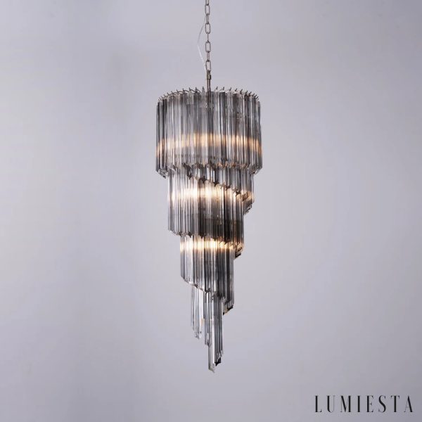 Torre - nowoczesna lampa wisząca do salonu z niklu i szkła, pełny widok modelu