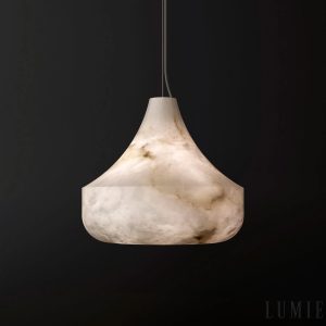 Lampa wisząca alabastrowa biała Torres Vedras, widok z boku na smukłą formę