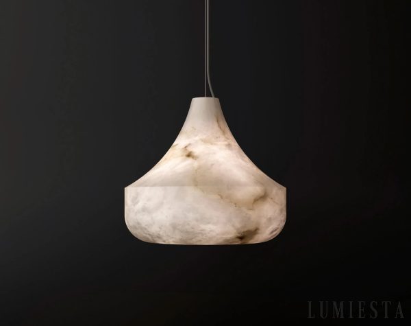 Lampa wisząca alabastrowa biała Torres Vedras, widok z boku na smukłą formę