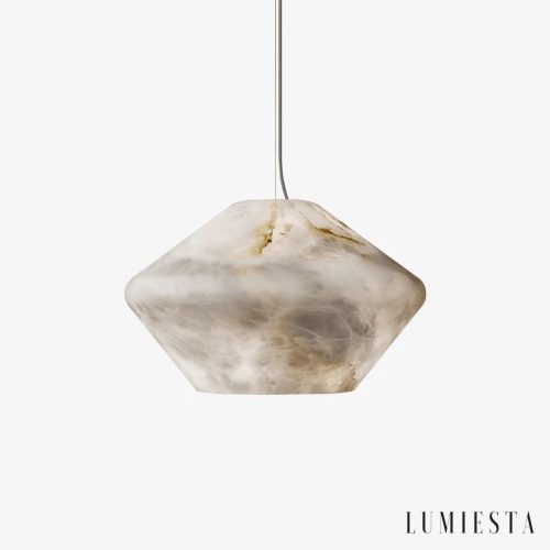 Lampa wisząca alabastrowa biała Torres Vedras, widok od przodu z szerokim, okrągłym kloszem