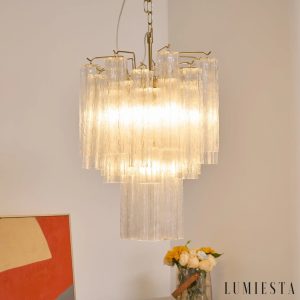 Toscana - lampa wisząca szklano metalowa nikiel, widok boczny