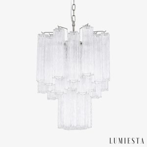 Lampa wisząca szklano metalowa nikiel Toscana do salonu, widok ogólny