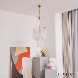 Lampa Toscana w stylu glamour, niklowany metal i szkło, ujęcie pod lekkim kątem