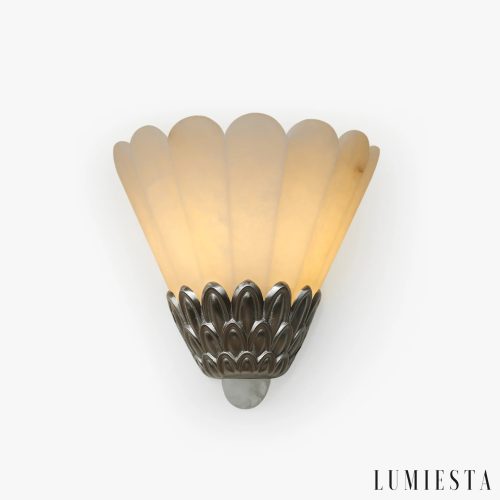 kinkiet alabastrowy niklowy biały Troia - lampa sufitowa do salonu z alabastru i metalu