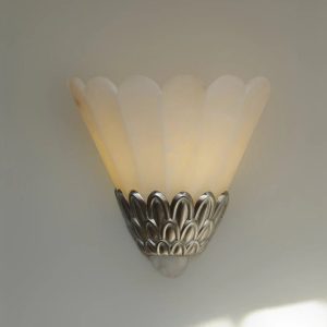 Troia - sufitowa lampa alabastrowa nikiel i biała, pełny widok