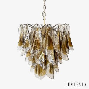 Lampa wisząca złota z bursztynowym szkłem Urbino - widok z przodu