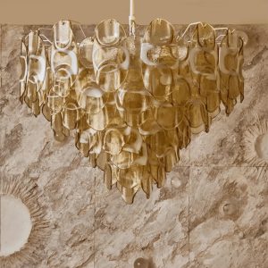 Venere - lampa wisząca z barwnymi szklanymi elementami na metalowej obręczy