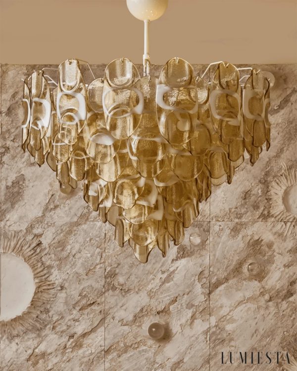 Venere - lampa wisząca z barwnymi szklanymi elementami na metalowej obręczy