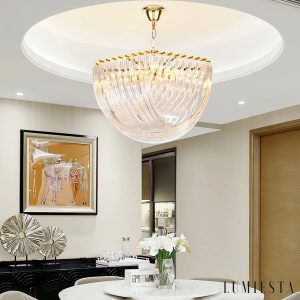 Vero - złoty metalowy stelaż i szklany klosz lampy wiszącej glamour