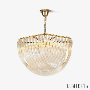 Złota szklana lampa wisząca glamour Vero do salonu i jadalni - widok od przodu