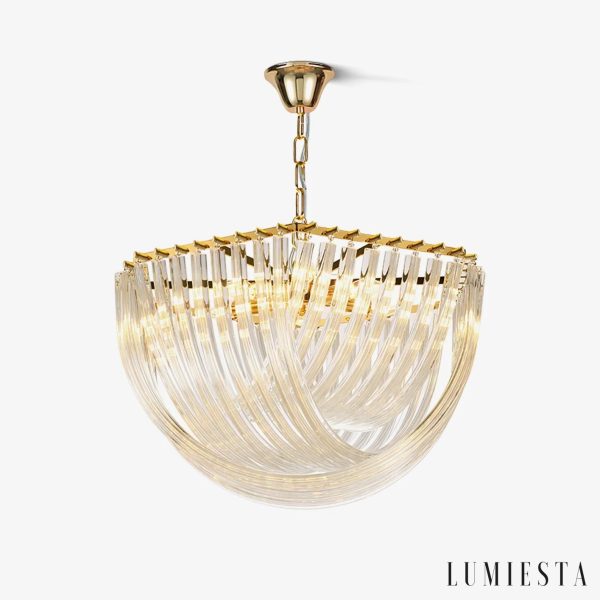 Złota szklana lampa wisząca glamour Vero do salonu i jadalni - widok od przodu