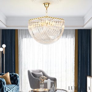 Vero - lampa wisząca glamour w złotym kolorze z szkła i metalu