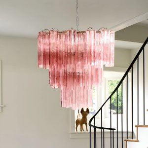 Verso - lampa wisząca z różowego szkła i niklu, widok z boku