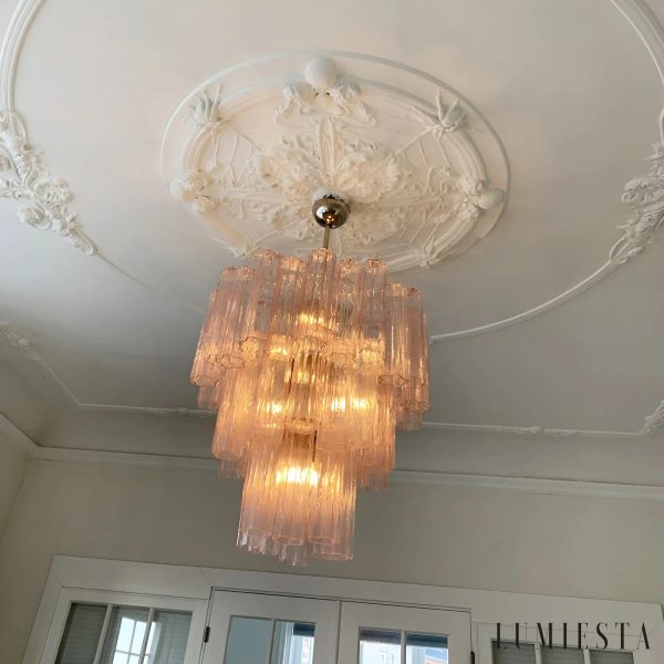 Verso - lampa wisząca glamour z różowymi kloszami i niklową oprawą