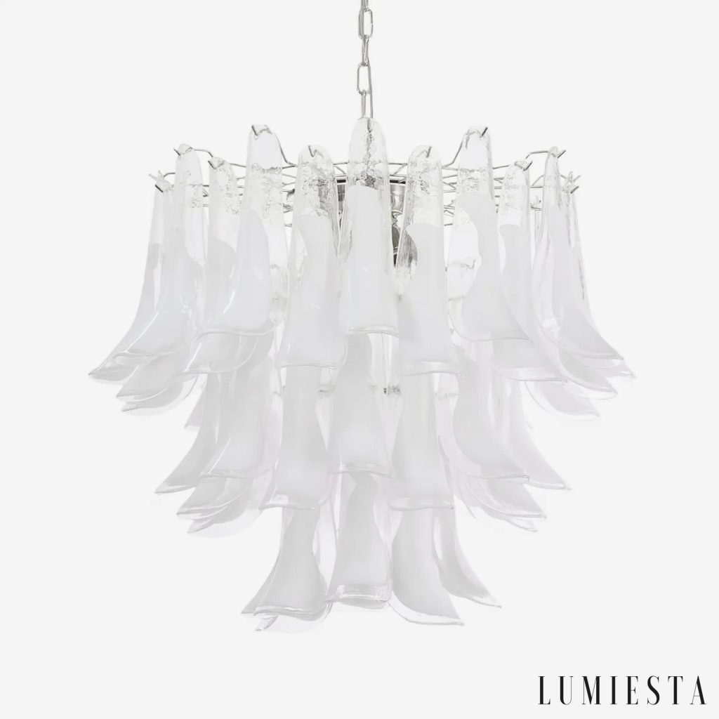 Lampa wisząca szklana niklowana Vesta - widok od przodu, nowoczesna forma do salonu
