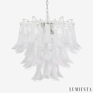 Lampa wisząca szklana niklowana Vesta - widok od przodu, nowoczesna forma do salonu