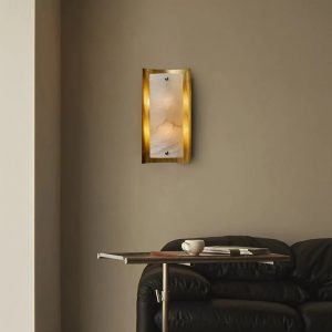 Vesuvianis - lampa wisząca alabastrowa, złota i biała, widok z przodu