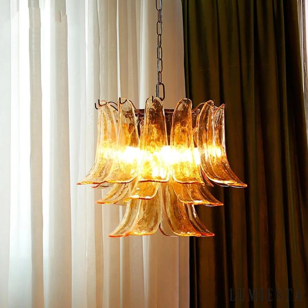 Vesuvio - lampa wisząca szklana glamour z boku, złote wykończenie