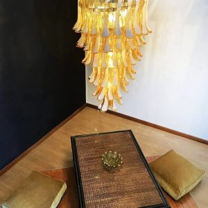 Lampa wisząca Vetro z bursztynowego szkła i niklu, detal górnej części