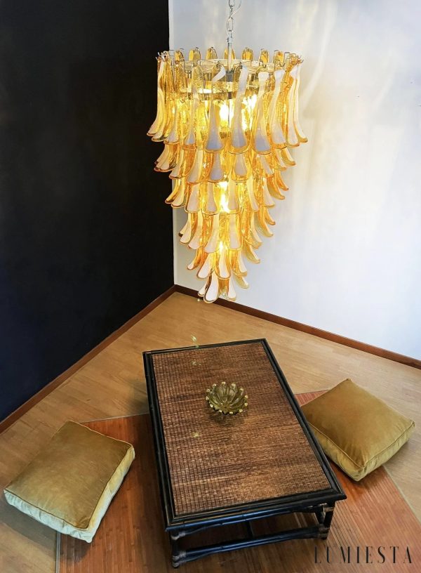 Lampa wisząca Vetro z bursztynowego szkła i niklu, detal górnej części