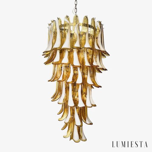 lampa wisząca bursztynowe szkło nikiel Vetro do salonu, widok z przodu