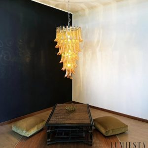 Vetro - lampa wisząca bursztynowe szkło nikiel, widok całej bryły