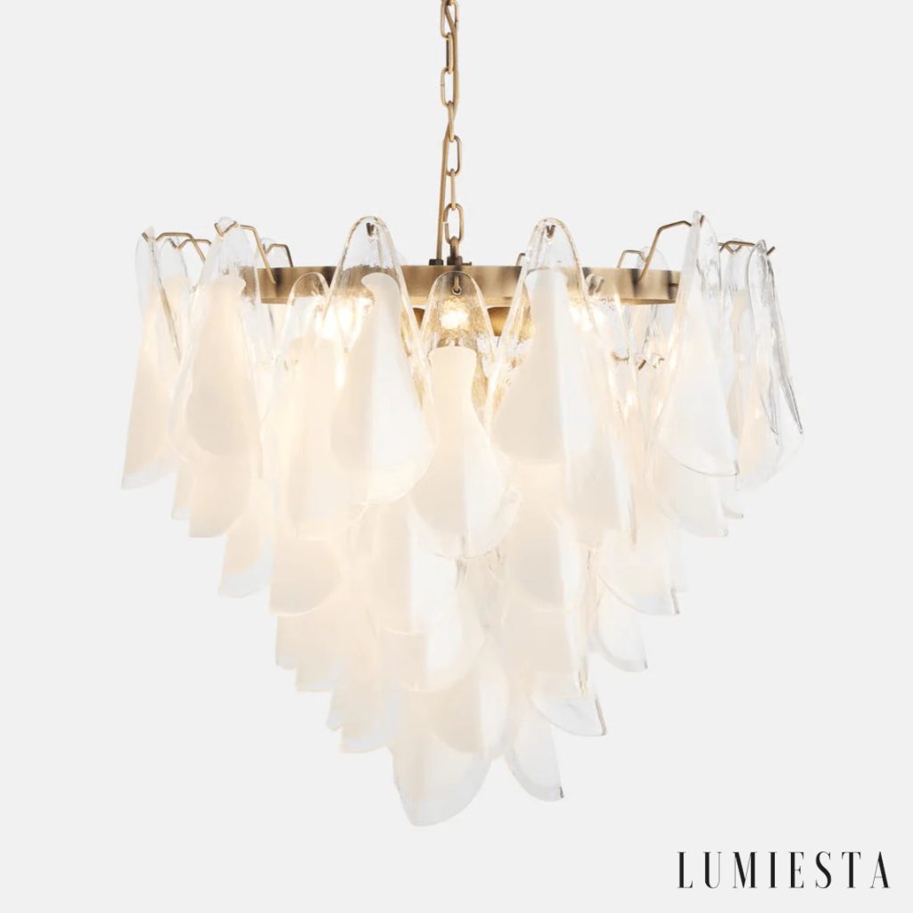 Lampa wisząca złota z białym szkłem do salonu Via Ø75x70 cm