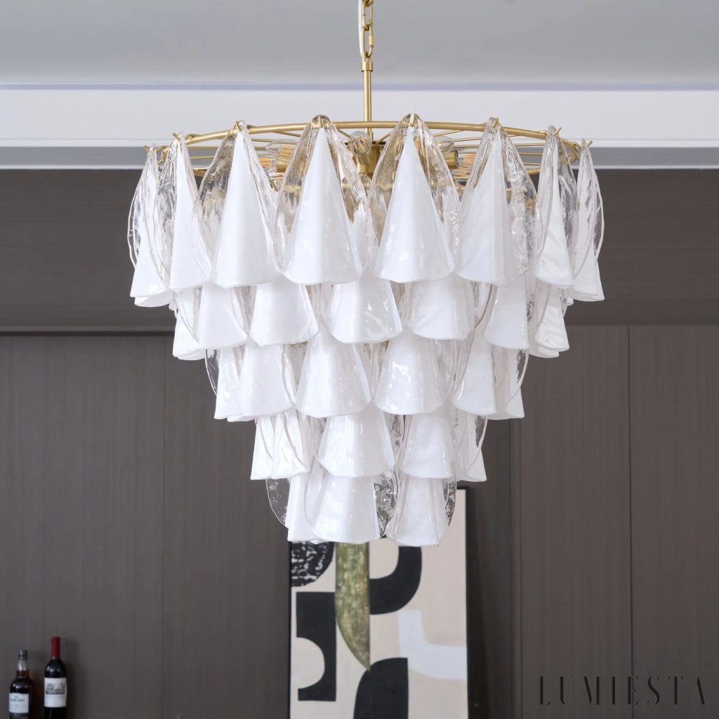 Via - lampa wisząca glamour z widocznym układem białego szkła wokół obręczy