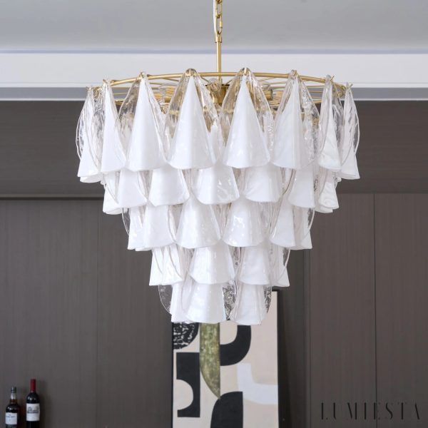 Via - lampa wisząca glamour z widocznym układem białego szkła wokół obręczy