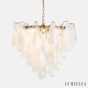 Lampa wisząca złota z białym szkłem do salonu Via Ø75x70 cm