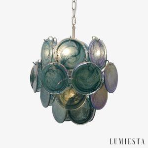 Lampa wisząca nikiel ze szklanymi kolorowymi kloszami Vicolo, widok z przodu