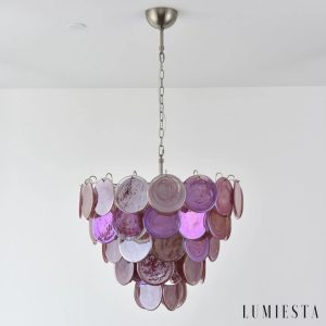 Różowa lampa wisząca Viola ze szkła, widok na klosz z profilu