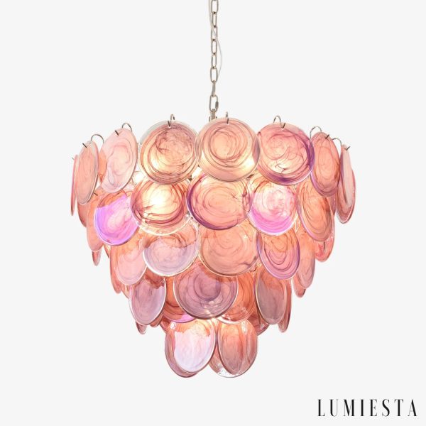 Lampa wisząca szklana różowa glamour Viola z niklem, widok z przodu
