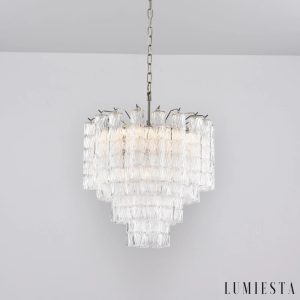 Visione - lampa wisząca z niklowanego metalu i szkła, widok z boku