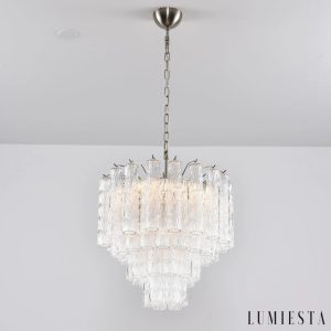 Lampa wisząca Visione z niklowanym stelażem, detal górnej części
