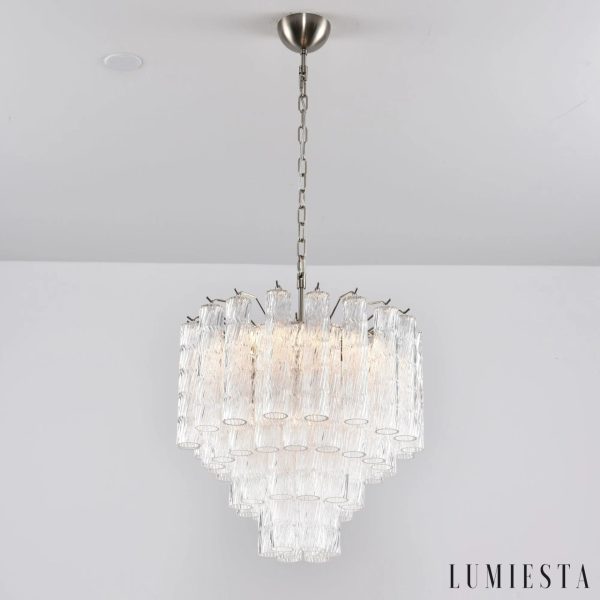 Lampa wisząca Visione z niklowanym stelażem, detal górnej części