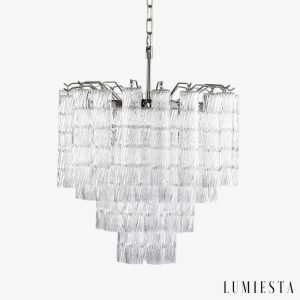 Lampa wisząca szklano metalowa nikiel do salonu Visione, widok od przodu