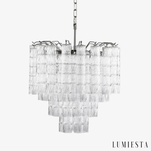 Lampa wisząca szklano metalowa nikiel do salonu Visione, widok od przodu