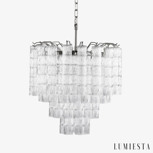 Lampa wisząca szklano metalowa nikiel do salonu Visione, widok od przodu