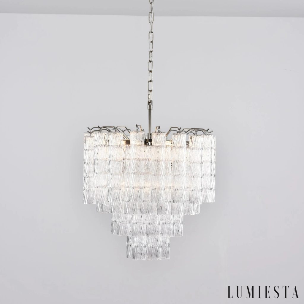 Lampa wisząca Visione szklano metalowa nikiel, widok detalu wykończenia