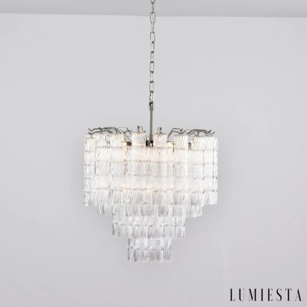 Lampa wisząca Visione szklano metalowa nikiel, widok detalu wykończenia
