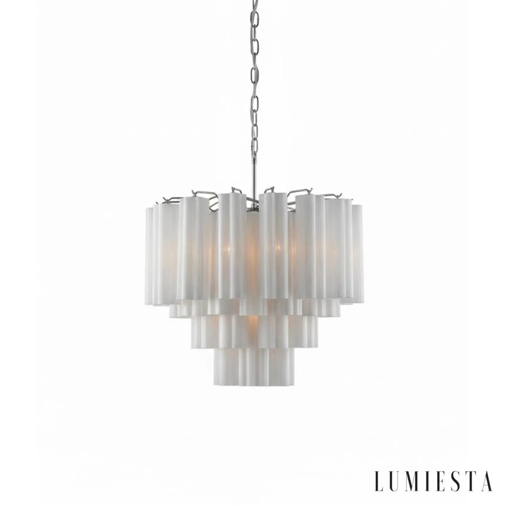 Lampa wisząca Vita - zbliżenie na szkło i niklowe elementy zawieszenia