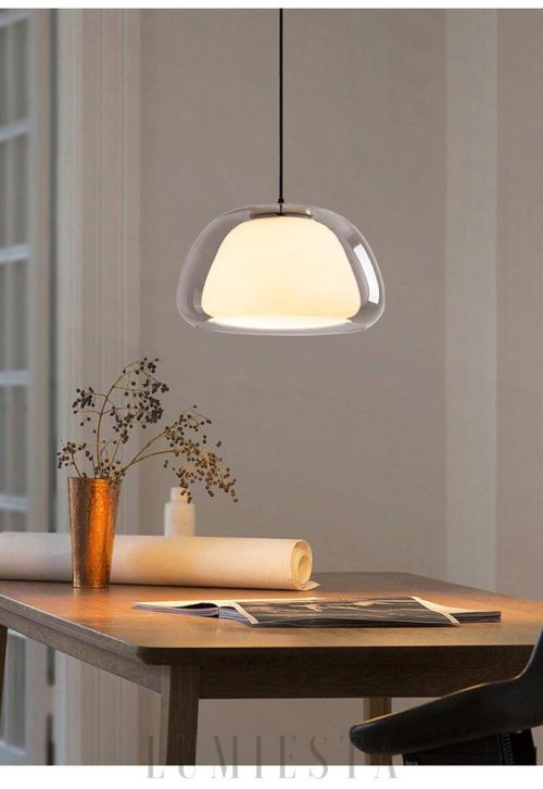 Bubble-shaped pendant lamp with a transparent shade