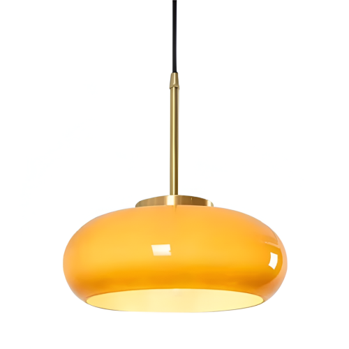 Lampa wisząca szklana pomarańczowa mosiądz Formlicht Bauhaus - widok frontalny na tle neutralnym